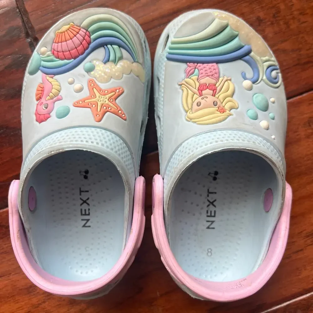 Next Brand 8 UK Toddler Plastic‎ Clogs Mermaid Summer Beach Novelty READ